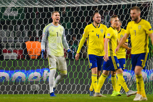 Goalkeeper Robin Olsen of Sweden reacts