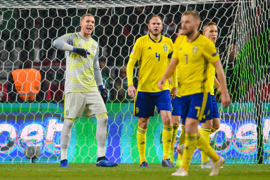 Goalkeeper Robin Olsen of Sweden reacts