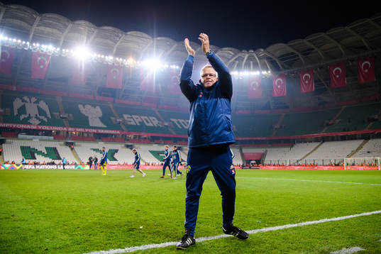 Head coach Janne Andersson of Sweden celebrates