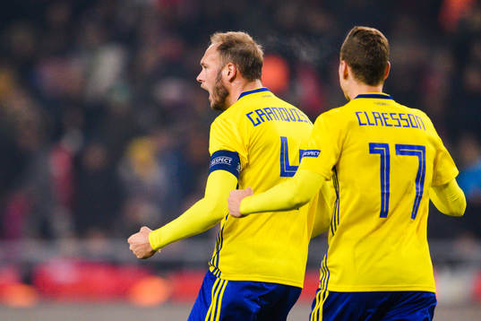 Andreas Granqvist and Viktor Claesson celebrates