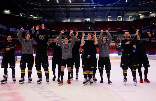Brynäs spelare jublar med supportrar