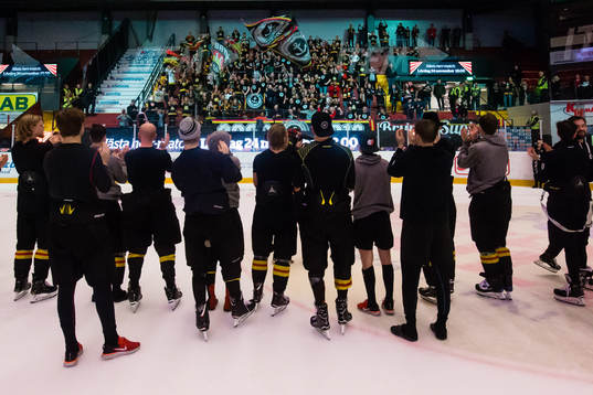 Brynäs spelare jublar med supportrar
