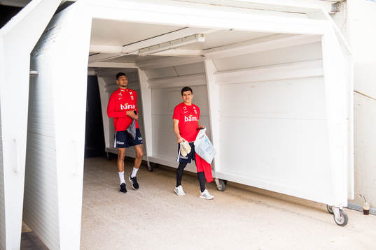 Bjørn Maars Johnsen and Tarik Elyounoussi of Norway