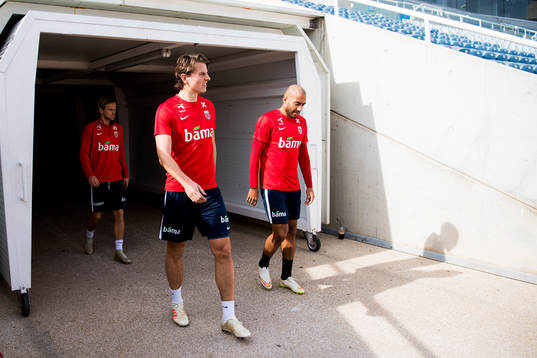 Iver Fossum, Sander Berge and Haitam Aleesami of Norway