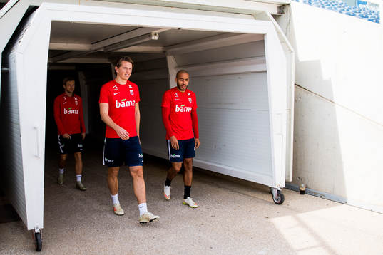 Iver Fossum, Sander Berge and Haitam Aleesami of Norway