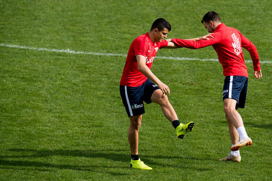 Mohamed Elyounoussi and Martin Linnes of Norway