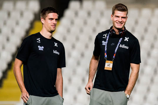 Markus Henriksen and Alexander Sørloth of Norway