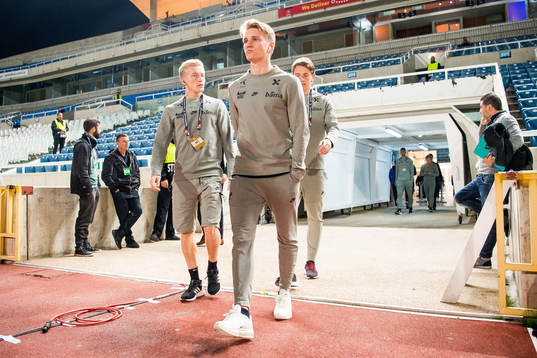 Birger Meling, Martin Ødegaard and Sander Berge of Norway