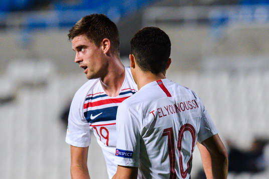 Markus Henriksen of Norway and Tarik Elyounoussi of Norway