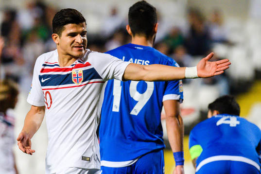 Tarik Elyounoussi of Norway reacts