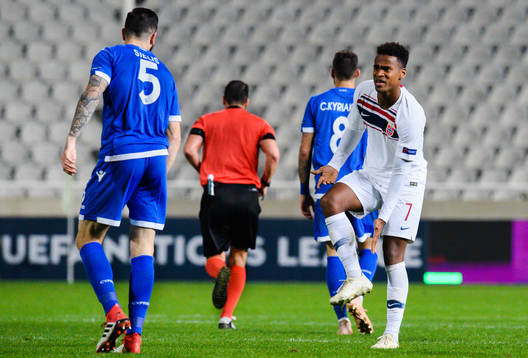 Ola Kamara of Norway reacts against Valentinos Sielis of