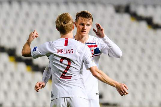 Birger Meling and Martin Ødegaard of Norway celebrates