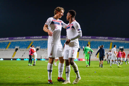 Sander Berge and Ola Kamara of Norway celebrates