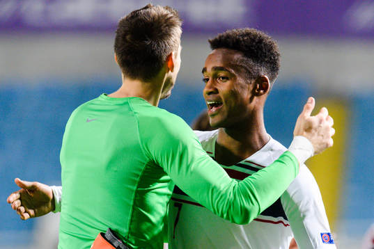 Goalkeeper Rune Almenning Jarstein and Ola Kamara of Norway
