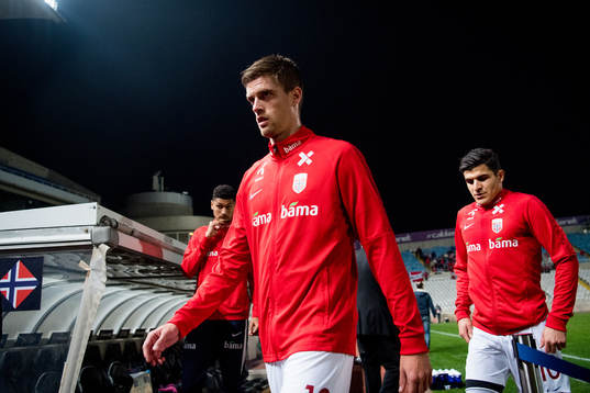 Markus Henriksen and Tarik Elyounoussi of Norway