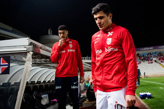 Tarik Elyounoussi and Bjørn Maars Johnsen of Norway
