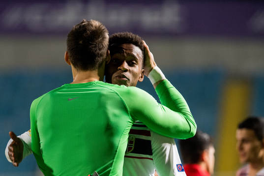 Goalkeeper Rune Almenning Jarstein and Ola Kamara of Norway