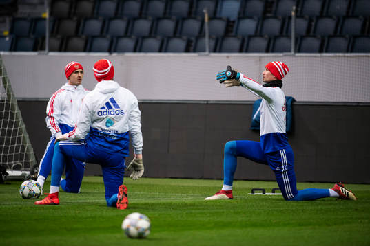 Goalkeeper Anton Shunin of Russia