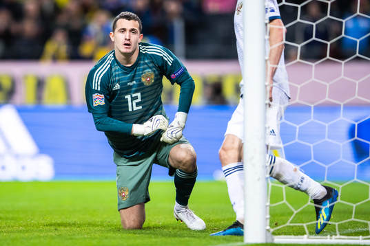 Goalkeeper Andrei Lunev of Russia