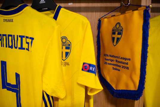 A banner next to the jersey of Andreas Granqvist in team
