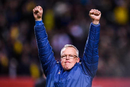 Head coach Janne Andersson of Sweden celebrates