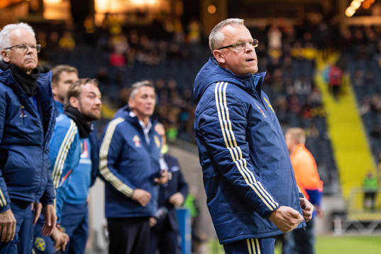 Head coach Janne Andersson of Sweden celebrates