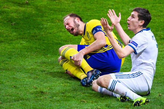 Andreas Granqvist of Sweden is in pain