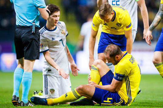 Andreas Granqvist of Sweden is in pain