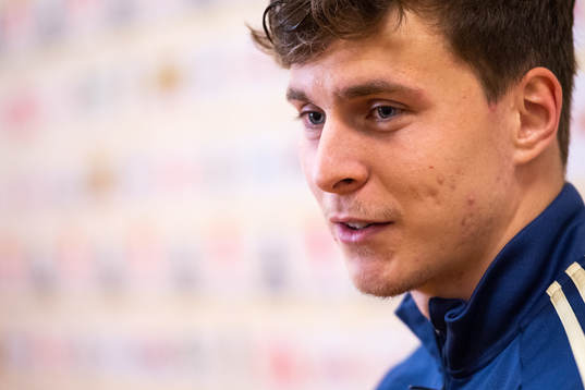 Victor Nilsson Lindelöf of Sweden at the mixed zone