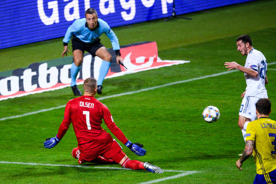 goalkeeper Robin Olsen of Sweden with a save