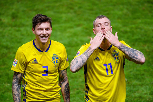 Victor Nilsson Lindelöf and John Guidetti of Sweden