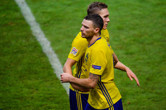 Marcus Berg and Ludwig Augustinsson of Sweden celebrates