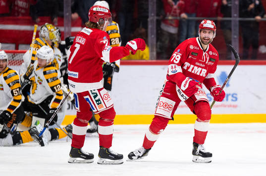 Timrås Marcus Hardegård och Ludvig Rensfeldt jublar