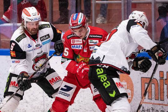 Malmö Redhawks Stefan Warg och Moras Michael Haga och