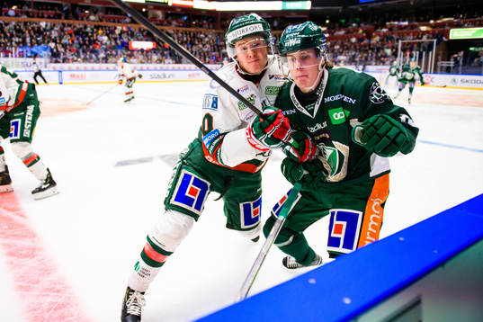 Frölundas Gustav Lindström och Färjestads Carl Jakobsson