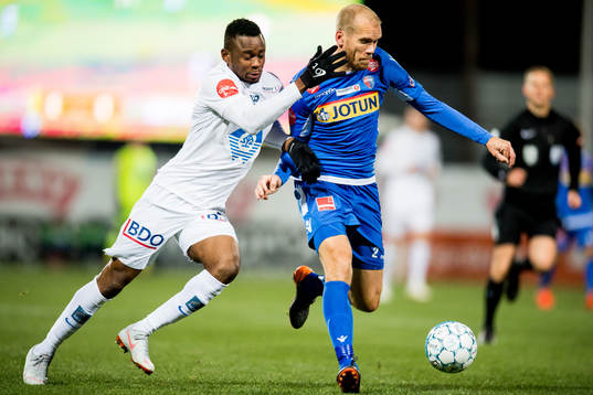 Leke Samson James of Molde and Lars Grorud of Sandefjord