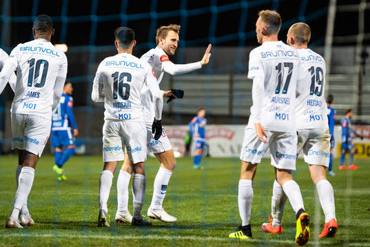 Magnus Eikrem of Molde celebrates scoring 1-3