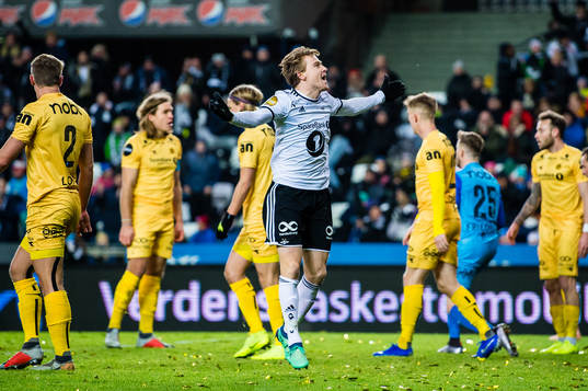 Yann-Erik Randa Bahezre de Lanlay of Rosenborg celebrates