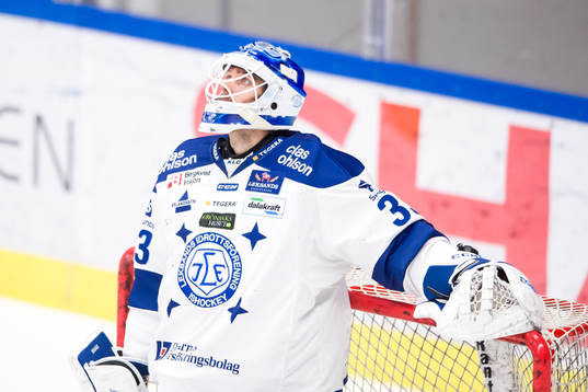 Leksands målvakt Axel Brage  deppar
