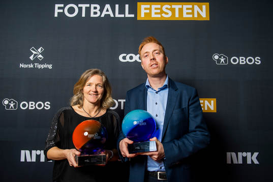 Hege Riise of LSK Kvinner and Svein Maalen of Ranheim pose