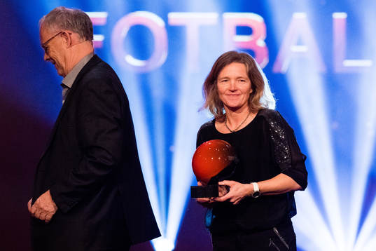 Lars Lagerbäck, coach of Norway, and Hege Riise, coach of