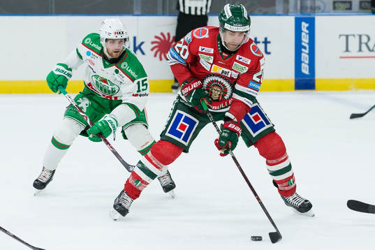 Frölundas Joel Lundqvist och Rögles Simon Ryfors