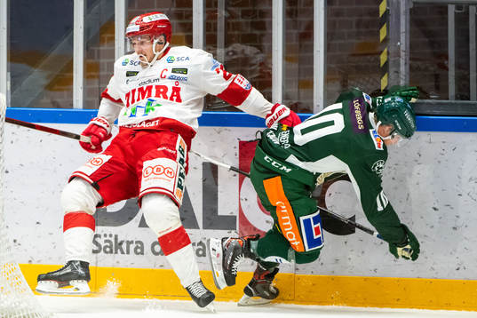 Timrås Hampus Larsson och Färjestads Tomi Sallinen