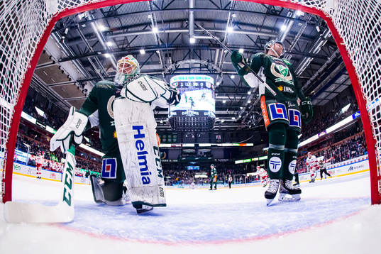 Färjestads målvakt Adam Werner och Robin Press deppar