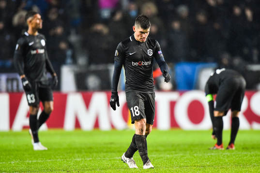 Ruslan Malinovskyi of Genk looks dejected