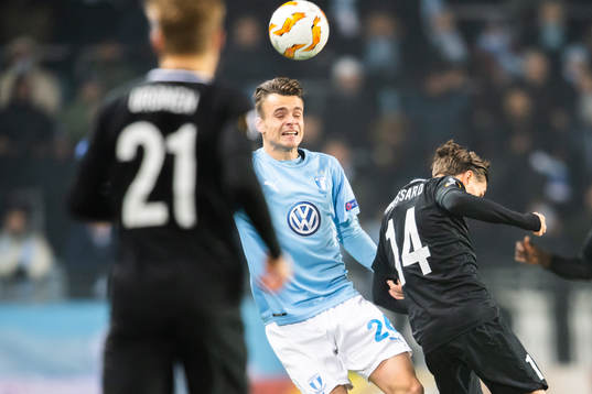 Andreas Vindheim of Malmö FF and Leandro Trossard of Genk
