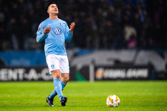 Behrang Safari of Malmö FF looks dejected