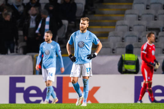 Rasmus Bengtsson of Malmö FF looks dejected