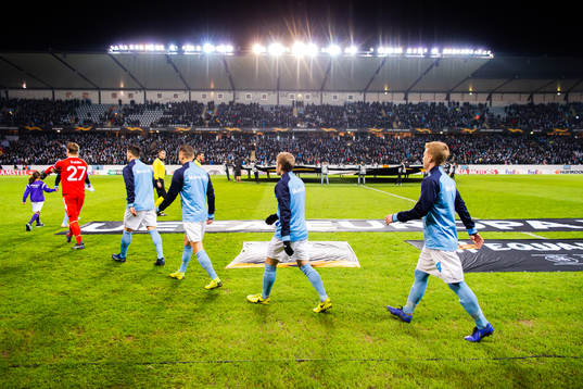 Players of Malmö FF ahead the Europa league match between