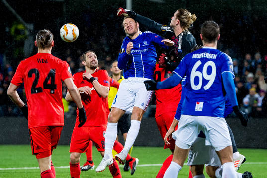 Matti Lund Nielsen of Sarpsborg 08 and goalkeeper Loris